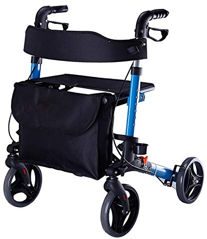 TRFAN Blauer Rollator für große Menschen, mit Getränkehalter & Sitz & 8-Zoll-Rädern, Faltbarer, Leichter Senioren-Roller, Einkaufswagen Decoration