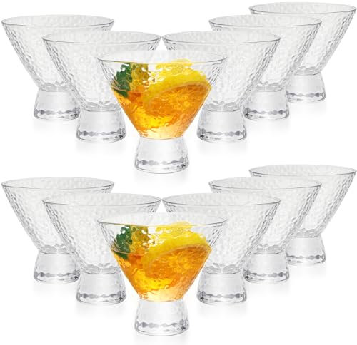 Umigy 12 bicchieri da Martini vintage con base pesante, bicchieri da bar senza stelo, bicchieri da cocktail in cristallo, bicchieri da gelato, dessert, per matrimoni, anniversari, casa, whisky,