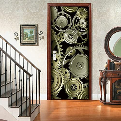 3D Resumen De Engranajes De Metal 90 X 200 Cm Decoración Hogareña Vinilo Puerta Calcomanías Papel Tapiz Murales De Pared Papel Pintado Pegatinas Posters Autoadhesivo