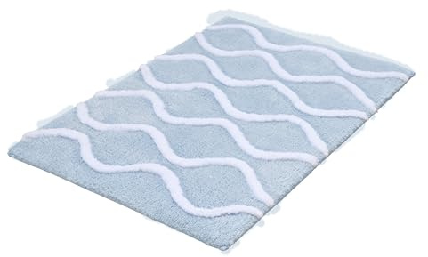 Kleine Wolke Badteppich Piana Stahlblau 60 x 90 cm | OEKO-TEX zertifiziert, rutschhemmende Unterseite, für Fußbodenheizung, maschinenwaschbar, 100% Polyester