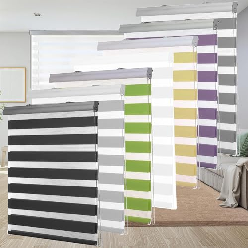 Portable Blackout Blind 30 x 220 cm Sonnenschutz Sichtschutz Duo Doppelrollo, Fensterrollo Doppelrollo mit Bohren Klemmfix für Fenster und Tür, Lila