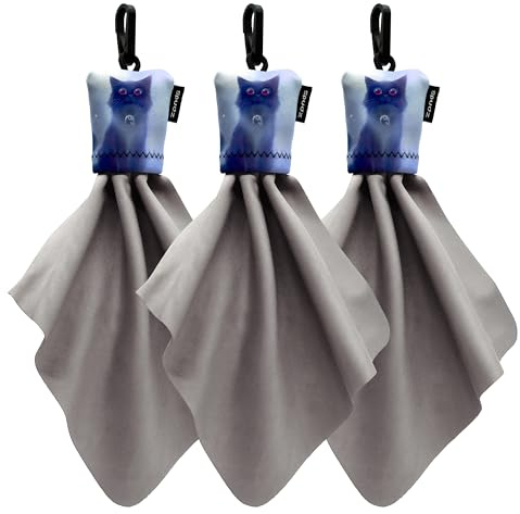 SPUDZ Klassisk mikrofiberlinsrengörare – clip-on-påse, tvättbar – för kikare, sikt, glasögon, skärmar | klassisk | katt, 15 x 15 cm (6 x 6 tum) (3-pack)