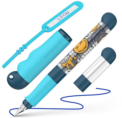 Schneider 162813 Base Kid Füller (für Rechtshänder, mit Anfängerfeder und großen Fingerflächen) blau-türkis