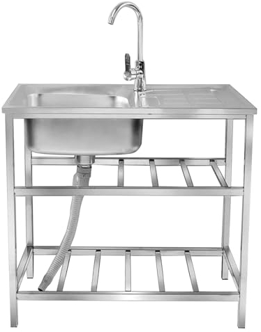 Évier en Acier Inoxydable,Évier de Cuisine Lavabo à Une Cuve,Evier Buanderie Simple avec Robinet, Evier Restaurant Commercial avec Établi et Robinet,pour buanderie/arrière-Cour/Garage (Color : Double