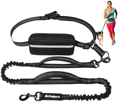 Philorn Joggingleine Hunde, Freihändig Laufleine für Hunde, Bauchgurt Hundeleine zum Joggen Laufen Wandern mit Dual Griffe, Reflektierende Nähte, Laufgurt für Große Hunde bis 50kg (Für 1 Hund)