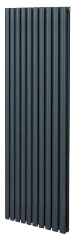 Oval Column Radiator 1800mm x 600mm Modern Designer Double Panel Central Heating Heater Matt Anthracite Grey Carbon Steel Vertical Kitchen Living Room Free Cleaning Brush Fixing Kit & Brackets