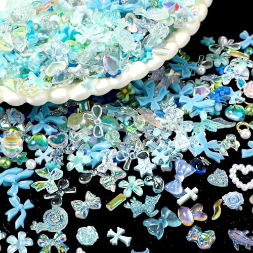 Bewudy 500 Stück Mischen Nagel Charms Dekorations, 3D Nail Dekorationen Kunstharz, Niedliche Maniküre Accessoires Bär, Blume, Schleifen, Herzen, Perle für Nagel Kunst Dekorations Nail DIY Handyhülle