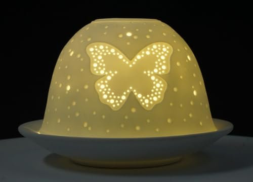 CBK-MS Dome Light Schmetterling Porzellan ca. Ø 12 cm Höhe 8,5 cm Windlicht Teelichthalter Teelicht