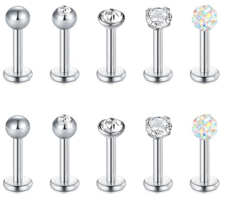 Briana Williams 10er Edelstahl Lippenpiercing Stecker Ohr Tragus Labret Helix Piercing Silber 16G 8mm Schmuck
