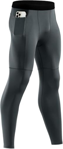 Niksa 1-pack eller 2-pack herrleggings, sport tights leggings baslager, 1 pack: Grå (fickor med dragkedja), M