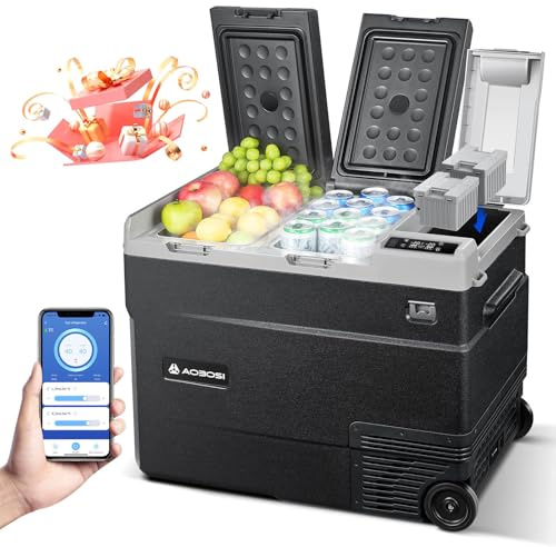 AAOBOSI Nevera Portatil 51L, Zona Dual Nevera -20℃ - 20℃, Nevera 12V Compresor Para Taller, Hogar, Camping, Viaje, Automóvil, Refrigerador de Compresión