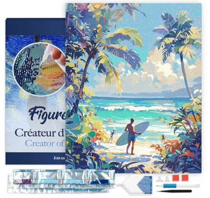 Figured'Art Diamond Painting Kit completo con marco - Cuadro 40x50cm de Pintura de Diamante - Bastidor montado - diamantes cuadrados - Día soleado en la playa - 5D DIY Manualidades Adultos