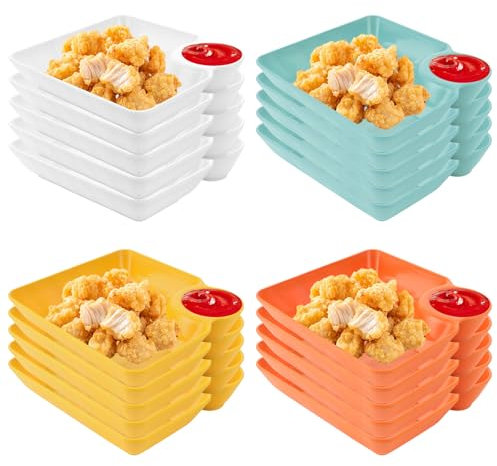 GBACHOOSE 20 cuencos 2 en 1 para aperitivos y salsas, patatas fritas, cuencos de plástico, cuencos para salsas con tabla, platos para aperitivos con cuenco para salsas, juego de cuencos para servir