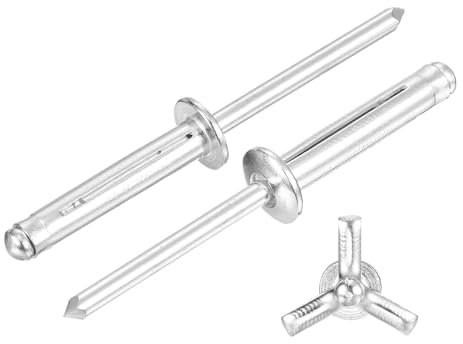 sourcing map 50 Stück 3/16 x 1 Zoll Aluminium Rundkopf Tri Grip Nieten Sortiment Birnen-Stil Nieten für Heimwerker, Blech, Autoreparaturen, Möbel, Marine Boot (Silber)