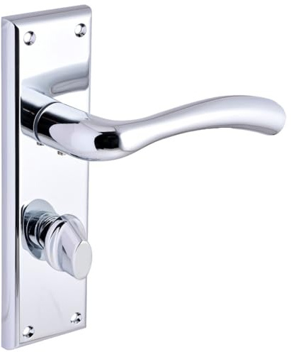 Designer Levers Minerva Lever Bathroom Door Handle, Polished Chrome | Includes 1 pair, 8mm spindle and screws; 175mm. backplate length.