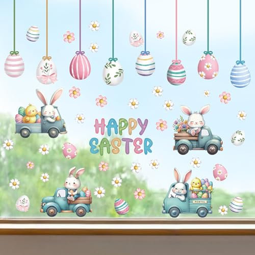 ANHUIB Ostern Dekoration Fensterbilder Ostern Selbstklebend Fenstersticker Frühling Ostern Hase Fenster Aufkleber Fensterdekoration Frühling Hasen Küken Ostereie für Kinderzimmer Ostern Dekoration