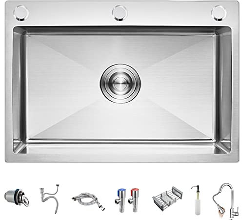 Évier de cuisine Évier de cuisine, évier argenté évier avec robinet extractible évier de cuisine petit lave-vaisselle/argent / 60 * 45 cm