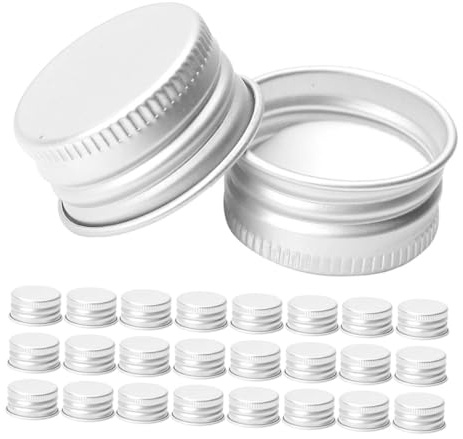EXHUMKY 50Pcs 18Mm Aluminium Threaded Bottle Caps Screw Top Lids for Milk Bottles Glass Jars and Beverage Containers Leakproof Replacement Screw Cover Lids for Secure Sealing
