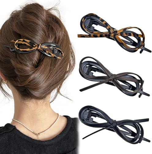 Kinretixia 3 Stück Haarspangen mit Schleife für Damen, Haarspange, flache Klammer, Haarspange für dünnes Haar, seitliche Haarspangen mit starkem Halt, Rutschfeste Haarspangen