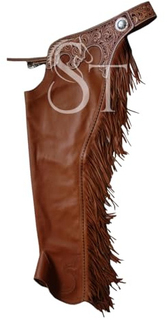 Chaps Western Rodeo Cowboy Chaps in vera pelle di vacchetta, da lavoro, per equitazione, equitazione, equitazione, protezione, 002 (bambini)