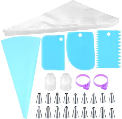 wugongshan 126 mangas pasteleras con tules: 100 bolsas pasteleras y 18 boquillas de acero inoxidable, juego de 2 acoplamientos y 1 juego de manga pastelera profesional de EVA, etc., decoración de