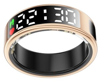 Bague intelligente, bague intelligente de santé avec écran pour femmes et hommes, avec moniteur de fréquence cardiaque et d'oxygène dans le sang, étanche, podomètre, compteur de pas, Bluetooth, Or #9