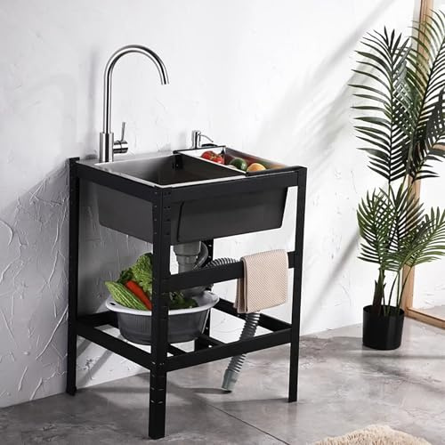 MTSYXYM Lavandino da Giardino con Rubinetto,Lavello Cucina in Acciaio Inox,per Garage, Ristorante, Cucina.(55 * 45 * 75cm)