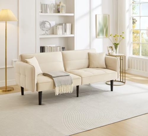 sogesfurniture 2-in-1 Verstellbares Schlafsofa mit Schlaffunktion, 2 Sitzer, Polstersofa mit Samtbezug, klappbaren Armlehnen, Ecksofa Gästebett für Wohnzimmer, Schlafzimmer, Büro