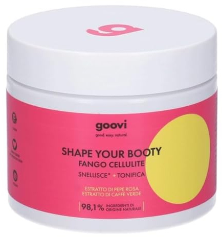 Goovi, Shape Your Booty, Fango Snellente e Tonificante con Estratto di Pepe Rosa, Senza Effetto Termico, Stimola la Microcircolazione Cutanea e Rimodella la Silhouette, 500ml