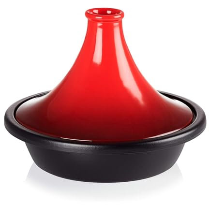 HAJHI 27/32 Cm Hierro Fundido Tajine Marroqui Con Tapa Ahorro Energético Olla Tajine Marroquí Uso Doméstico Esmaltado Tajín Marroquí Para Guisar Saltear(32CM)