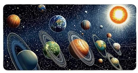 Tapis de Souris Gaming Univers planète XXL 600 x 300 mm Grand Tapis de Bureau Gamer Bords Cousus Imperméable Antidérapant pour PC, MacBook, Ordinateur Portable Améliore la Précision et la Vitesse J987