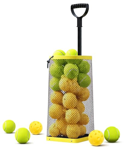 ZUKNC Lightweight Tennis Ball Hopper – Holds 50+ Tennis Balls or 40+ Pickleballs | Durable & Portable Adjustable Tennis Ball Picker | Great for Hard Court, Clay, Grass, Car Trunk (Yellow)