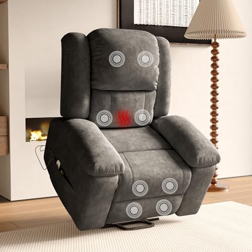 Elektrisk massagestol, relaxstol med 8 kraftfulla massagezoner och 2 värmepunkter, elektrisk liggstol, med lutningsfunktion och sidofickor (grå, A)