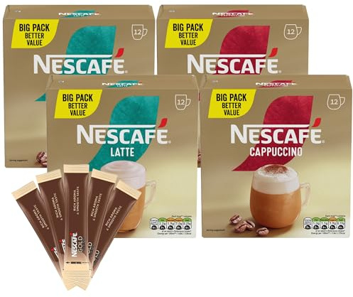 Nescafe Cappuccino 24 x 15.5 g, Latte 24 x 18 g and Gold Blend 50 x 1.8 g Instant Coffee Sachets Variety Pack