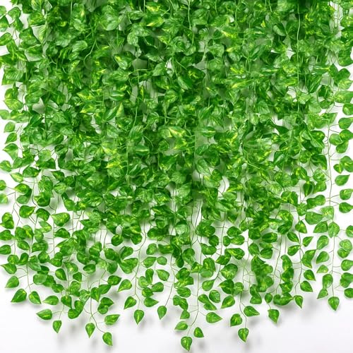 HSHEMBER 14PCS Artificial Vines for Bedroom Aesthetic, Fake Ivy Garland with Green Leaves, Ivy Vines for Home Wall Decor, 12-Pack Set