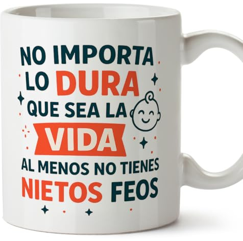 MUGFFINS tazas para abuelos y abuelas | regalos para abuelos y abuelas divertidos | cumpleaños, navidad | No importa lo dura que sea la vida al menos no tienes nietos feos en Español v1.2MA