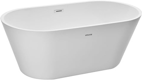VEVOR Baignoire Autoportante en Acrylique, Baignoire Îlot Moderne Ovale, 150x75 cm, Grande Capacité 230 L, avec Trop-plein et Bonde en Chrome Poli, pour Bain de Trempage, Salle de Bain, Blanc