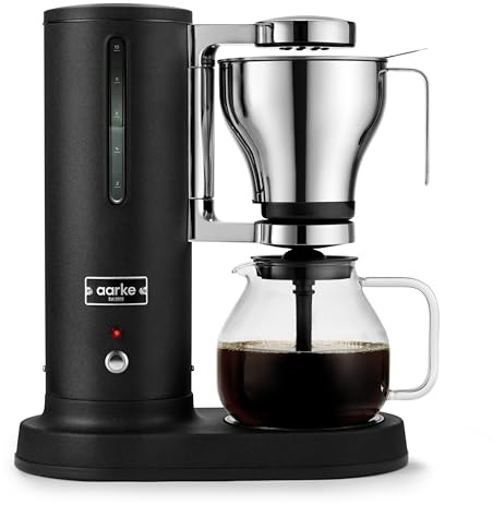 aarke Coffee Maker - Electric Drip Filter Coffee Brewer, Matte Black, Glass Carafe, Smart Hot Plate, 10 Cup Capacity, 1.25L