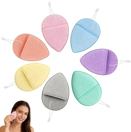 7 Pcs Face Sponges Cleansing with Lanyard, Face Scrubber Facial Sponges Exfoliating Makeup Removal, Gentle Faces Scrubber Pads for Women, Daily Facial Cleansing Sponge (Colorful)