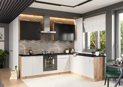 Genérico Cocina con Uñeros en L Completa 200 y 260 cms Color Gris Claro y Negro Mate ref-43c