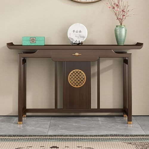 Diodceraic Console in legno di olmo antico a mezzaluna, tavolino da divano, tavolino laterale in stile mid-century, contro il muro, cassetto, ingresso, legno americano, veranda(120cm)