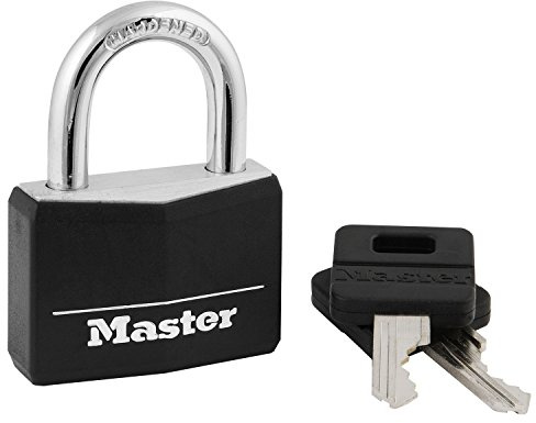 Master Lock Black Covered Aluminum Padlock, Gym Locker Lock with Key for Indoor or Outdoor Use with Vinyl Weather Resistant Cover, 141D