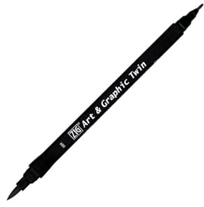 Kuretake ZIG Art and Graphic Pinselstift, mit 2 Spitzen, 009, Schwarz