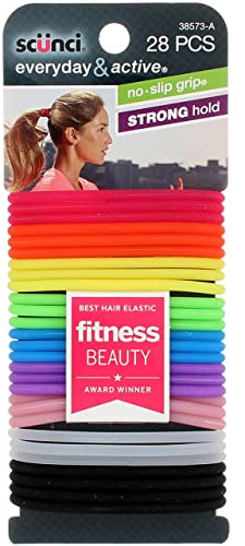 Scunci No-Slip Grip Gel Evolution Ponytailers Elastics, Assorted Colors, 28 Count (Pack of 1)
