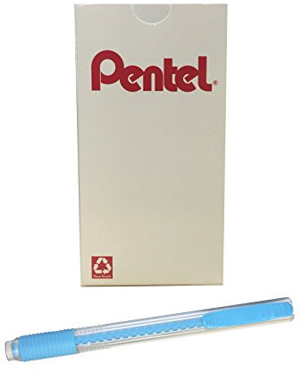 Pentel Clic Colors Retractable Eraser with Grip, Sky Blue Barrel, Box of 12 (ZE23S)