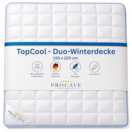 PROCAVE TopCool warme Duo Winter-Qualitäts-Bettdecke für die kalte Jahreszeit | Soft-Komfort-Bettdecke | kochfeste Steppdecke | atmungsaktiv & wärmeausgleichend | Made in Germany | 155x220cm