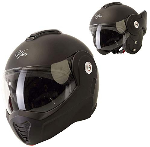 RS202 REVERSE Viper RS202 Reversible Motorcycle Helmet Matt Black Modular Flip-Up ECE Approved Bike Scooter Touring Gear (XS (53-54 CM)