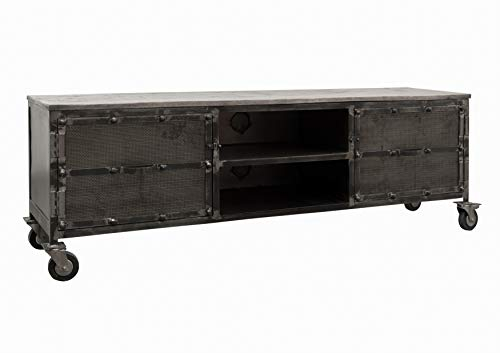 MASSIVMOEBEL24.DE | Heavy Industry TV-Board aus Massivholz #133 aus Mangoholz mit Eisen - Grau, lackiert 170x40x60 cm 2 offene Fächer + 2 Türen Lowboard