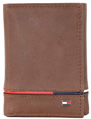 Tommy Hilfiger Leif RFID Trifold Geldbörse Herren Leder mit doppeltem Ausweis, Braun