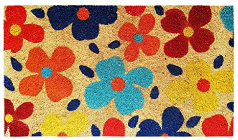 Banzaii Paillasson Fleurs en Fibre de Coco 70x40cm - Tapis de Porte de Bienvenue, Surface Antidérapante PVC & Fibre de Coco - Entrée Maison, Couloirs